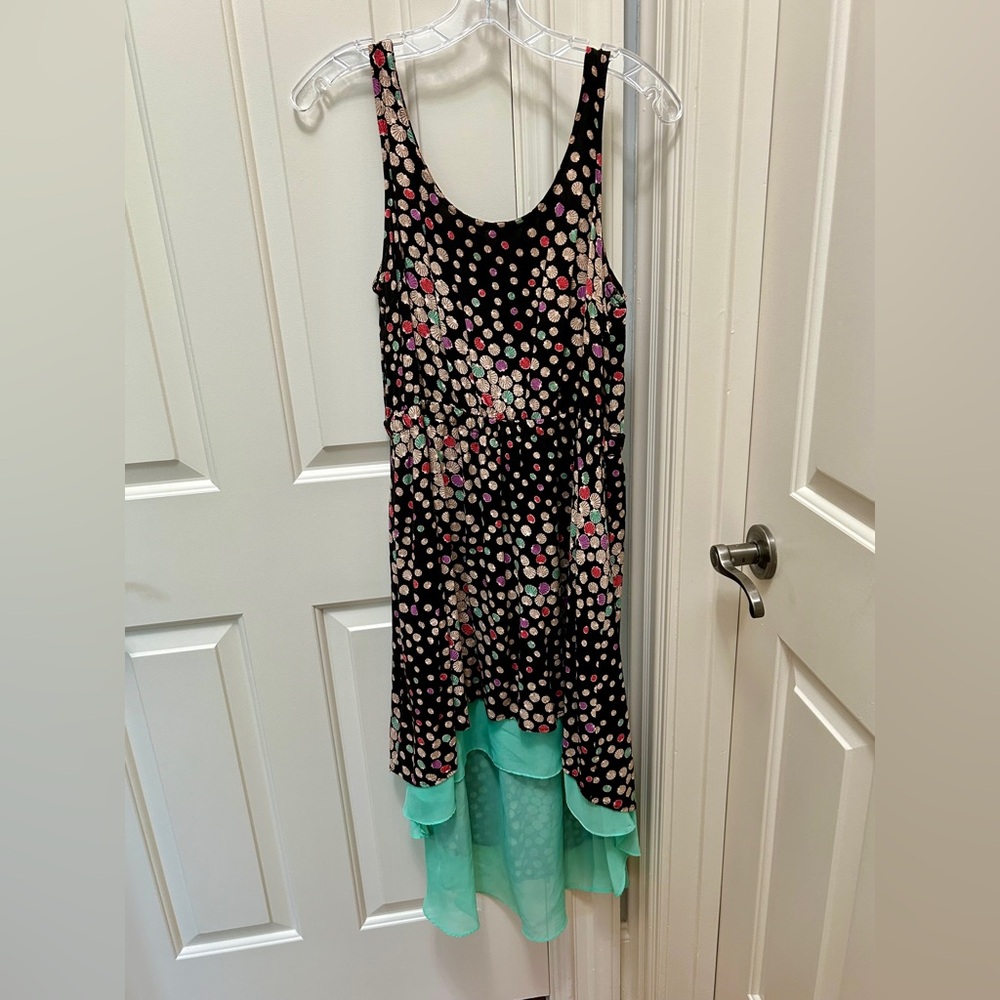 Seashell Sleeveless Dress with sheer Teal Low/high Hem, Size L